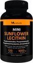 ML Naturals Mini Auringonkukkalesitiini 1000 mg 120 Softgels, helppo niellä, tukee aivojen terveyttä. Ei-GMO, NSF-sertifioitu & cGMP-kompliantti