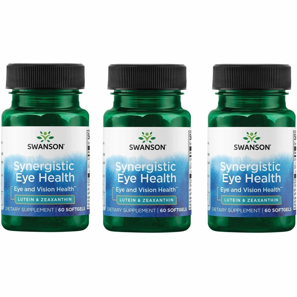 Swanson Lutein & Zeaksantiini Synergistinen silmien terveys Vision Retina Macula Supplement (Lutein 20 mg & OmniXan Zeaksantiini 2 mg) 60 Softgels Sgels (3 pakkaus)