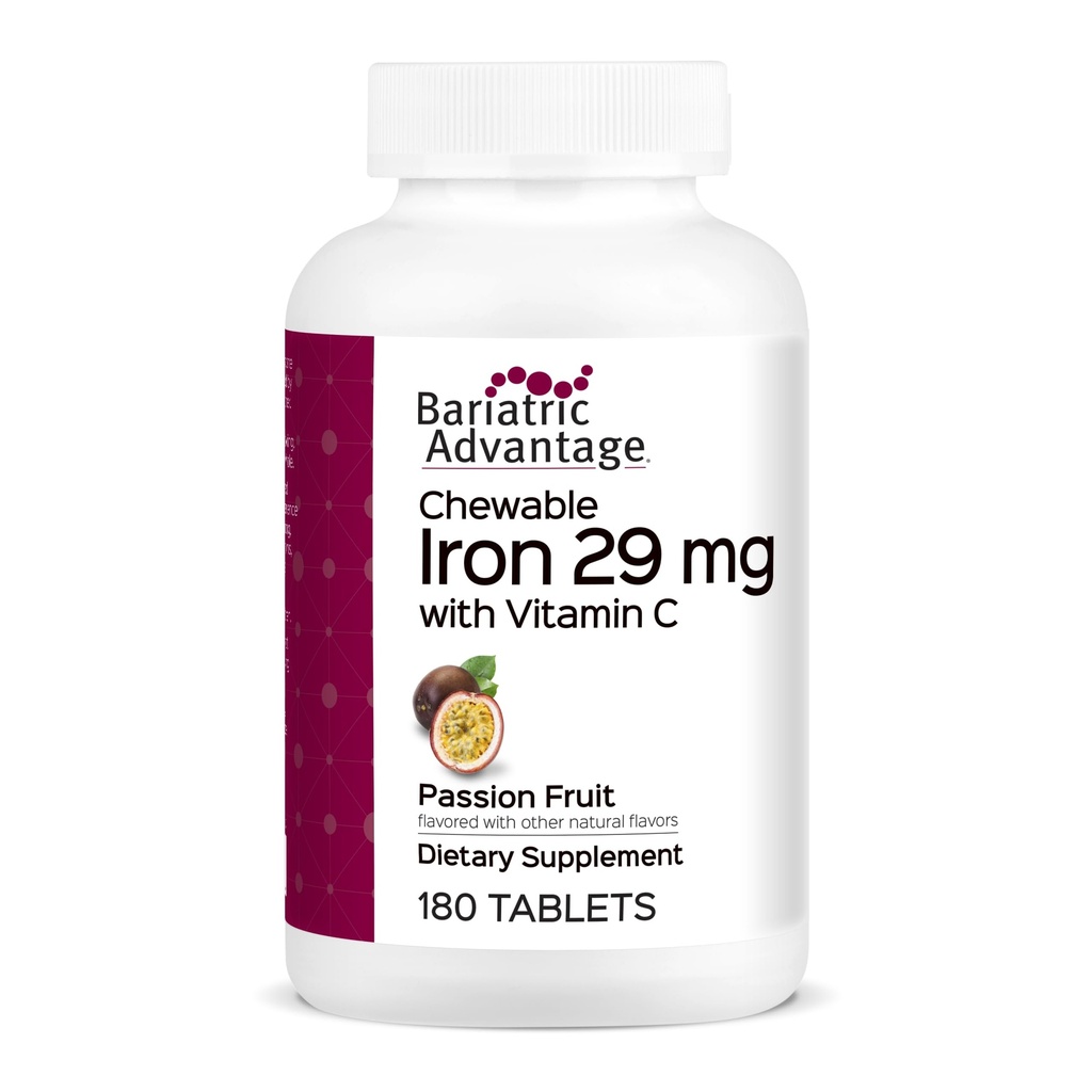 Bariatric Advantage Pureskeltava rauta 29 mg - bariatrista leikkausta sairastaville potilaille - rauta C-vitamiinin kanssa - Ei rautamakua - Ferrous Fumarate & Carbonyl Iron Supplement - Passion Fruit - 180