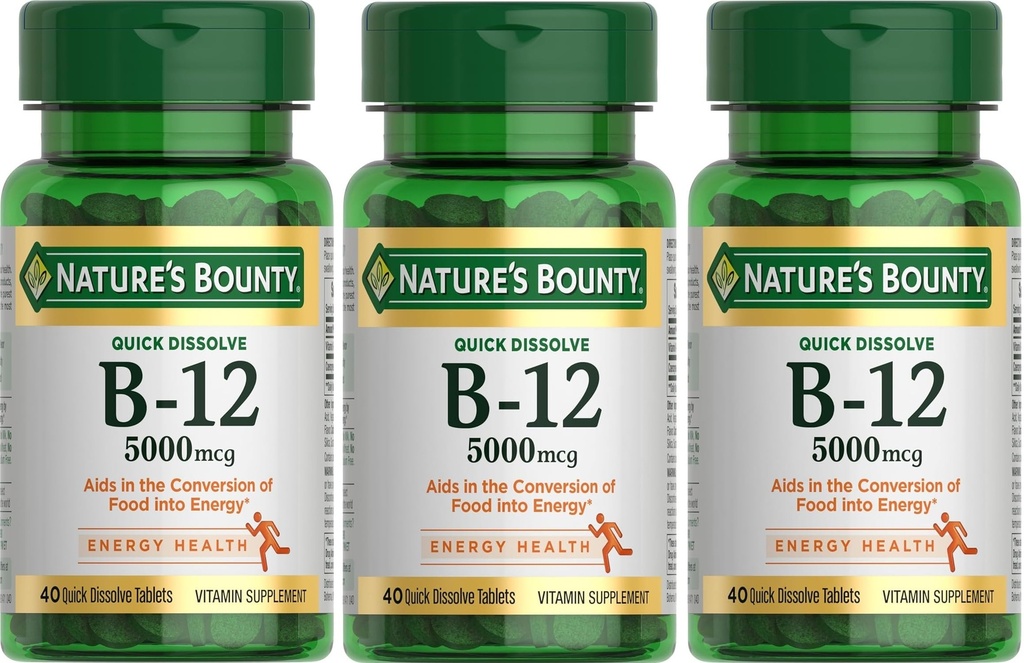 Luonnon Bounty-vitamiini B-12 5000 mikrog, 40 nopeasti liuotettavaa tablettia (pakkaus 3)