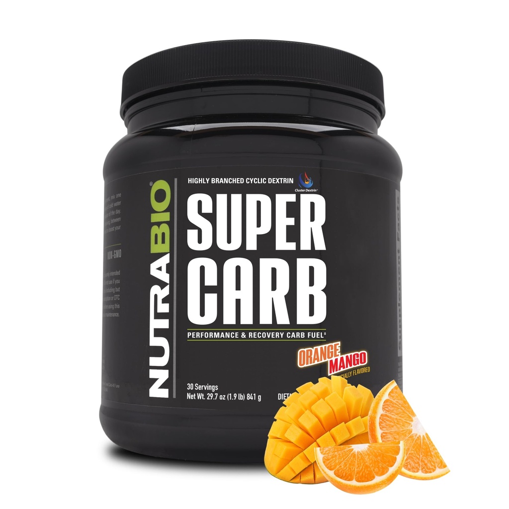 NutraBio Super Carb, Hiilihydraatti Powder with Cluster Dekstrin & Electrolytes, Advanced Carb Supplement Powder for Trening Fuel, Performance, and Lihasten Recovery, Syklinen Dekstrin, Orange Mango, 30 Sv
