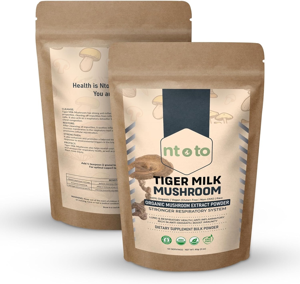 Tiger Milk Mushroom Supplement (Lignosus Rhinocerus) 3oz (85g) | Stöder Lungs & Respiratory Health - Herbal Extract - Non-GMO, Vegan, Organic | 40 portioner