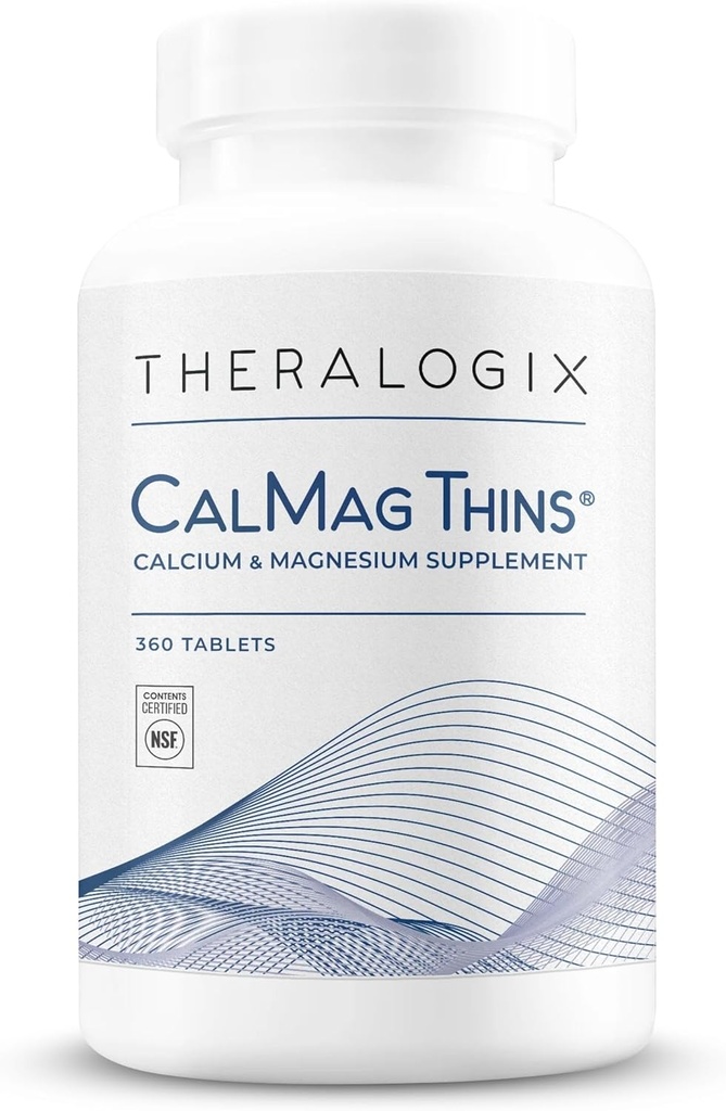 Theralogix CalMag ohut kalsium- ja magnesiumlisä - luiden tukilisä naisille ja miehille - sisältää 200 mg kalsiumia ja 50 mg magnesiumia - NSF Certified - 360 tablettia