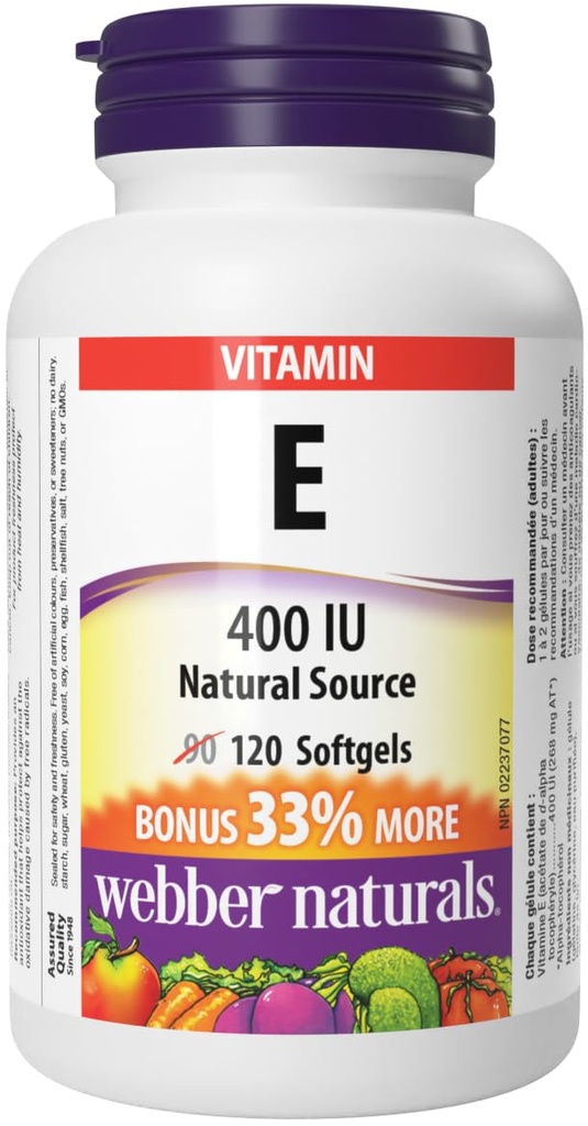Webber Naturals-vitamiini E Natural Source Softgel, 400 IU-120 Softgels