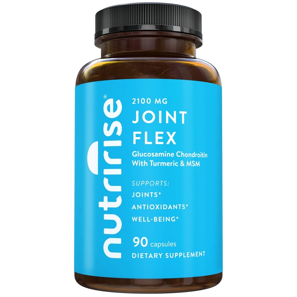 NutriRise Glukosamiini Chondroitin Quercetin & MSM Turmeric Curcumin 2100mg Triple Strength Joint Support Supplement for Women & Men with Boswellia & Bromelain, Gluteeniton, non GMO, 90