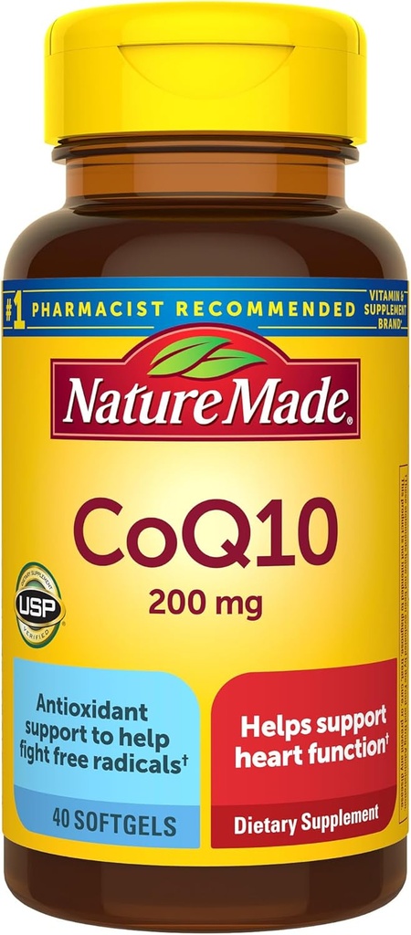 Nature Made CoQ10 200mg, Ruokavaliota täydentää sydänterveyden tukea, 40 Softgels, 40 päivän tarjonta