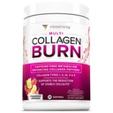 Multi Collagen Burn: Hydrolysed Protein Peptides with Hyaluronic Acid, C-vitamiini, SOD B Dimpless, Tyypit I, II, III, V ja X, Kofeiinivapaa mansikka sitruunamehua Maku 30