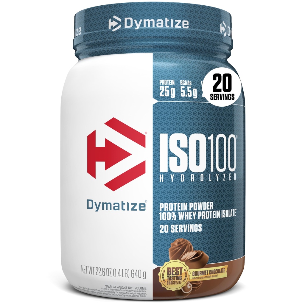 Dymatize ISO100 Whey Protein Powder Isolate, Gourmet Chocolate, 25g Protein, 20 portioner, 5,5 g BCAA, mindre än 120 Cal., Gluten Free, 1g Fat, 1g Sugar, 2g Carb