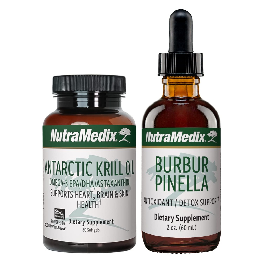 NutraMediax Brain Support Bundle - Sisältää Artic Krill Oil Softgels ja Burbur Pinella Liquid Drops Cognitive Health, Detox ja Brain Support - 2-Piece Supplement Set Cognitive Support