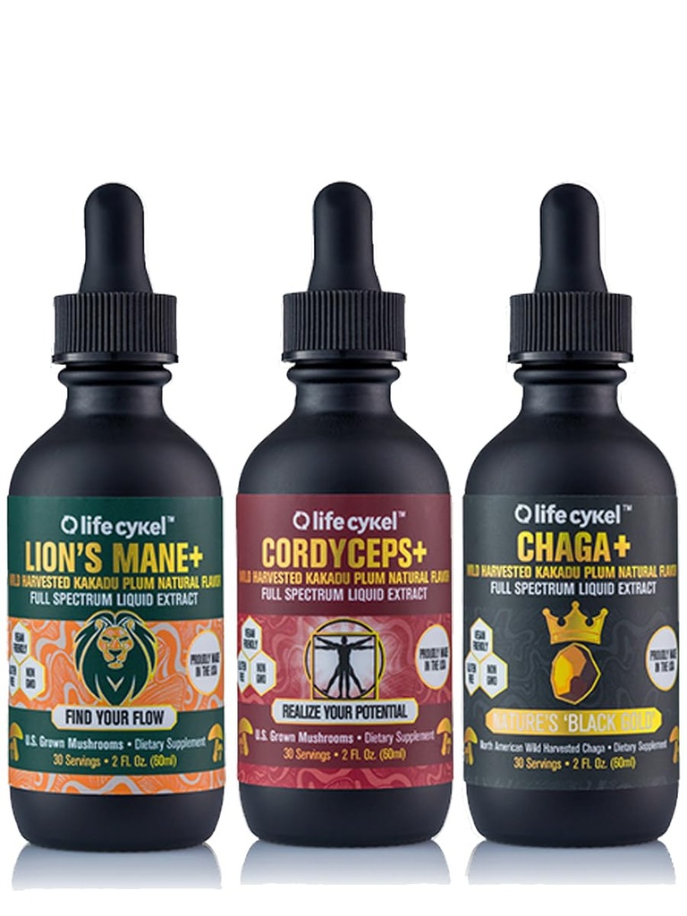 Livet Cykel Detta är It Pack - Chaga, Lion's Mane & Cordyceps Mushroom Extract - Full-Spectrum Mushroom Tincture för energi, Mental Clarity & Immune Support - Vegan, Non-GMO- 2Fl / Oz Per flaska
