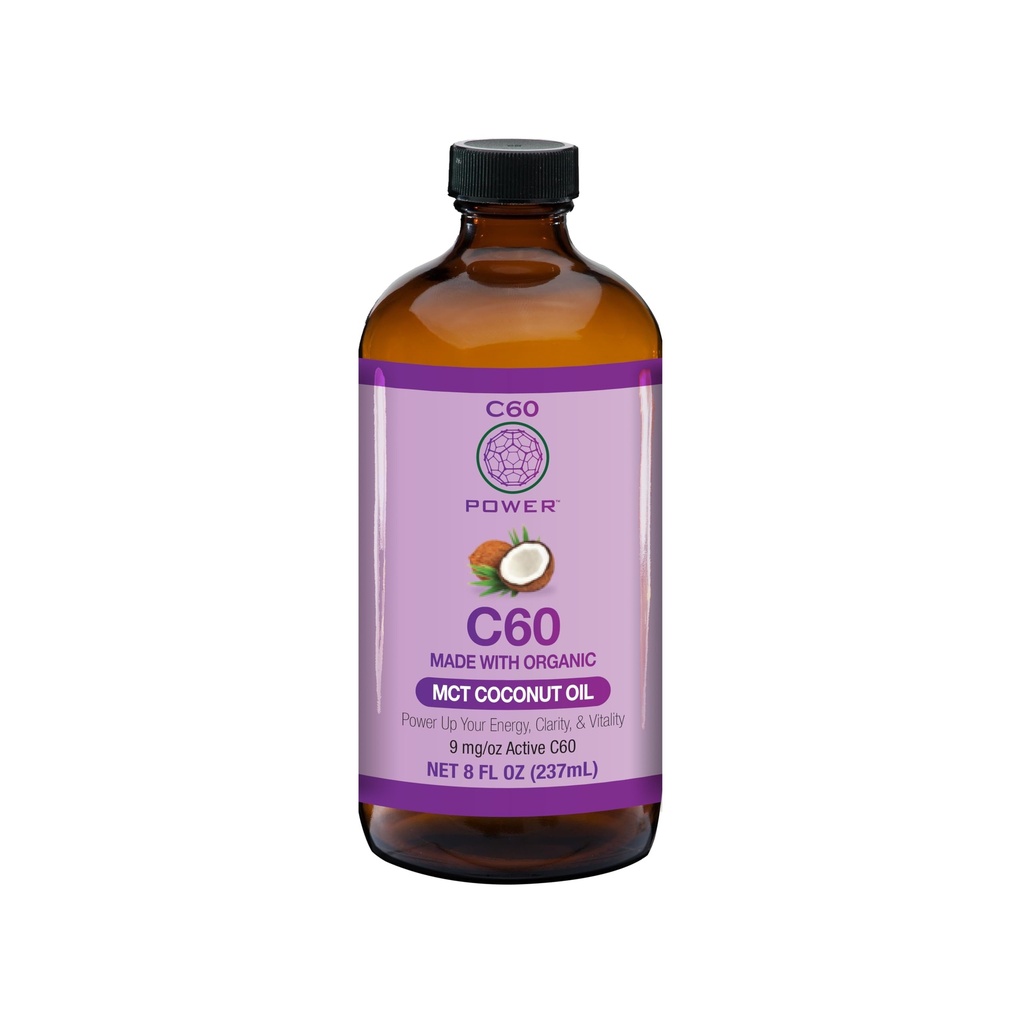 C60 Power - MCT 8-oz.- Organic MCT Coconut Oil, 8 Fl Oz, 99,99% Pure Carbon Fullerenes, Lift Oxidative Burden, Optimera Mitochondrial Funktion