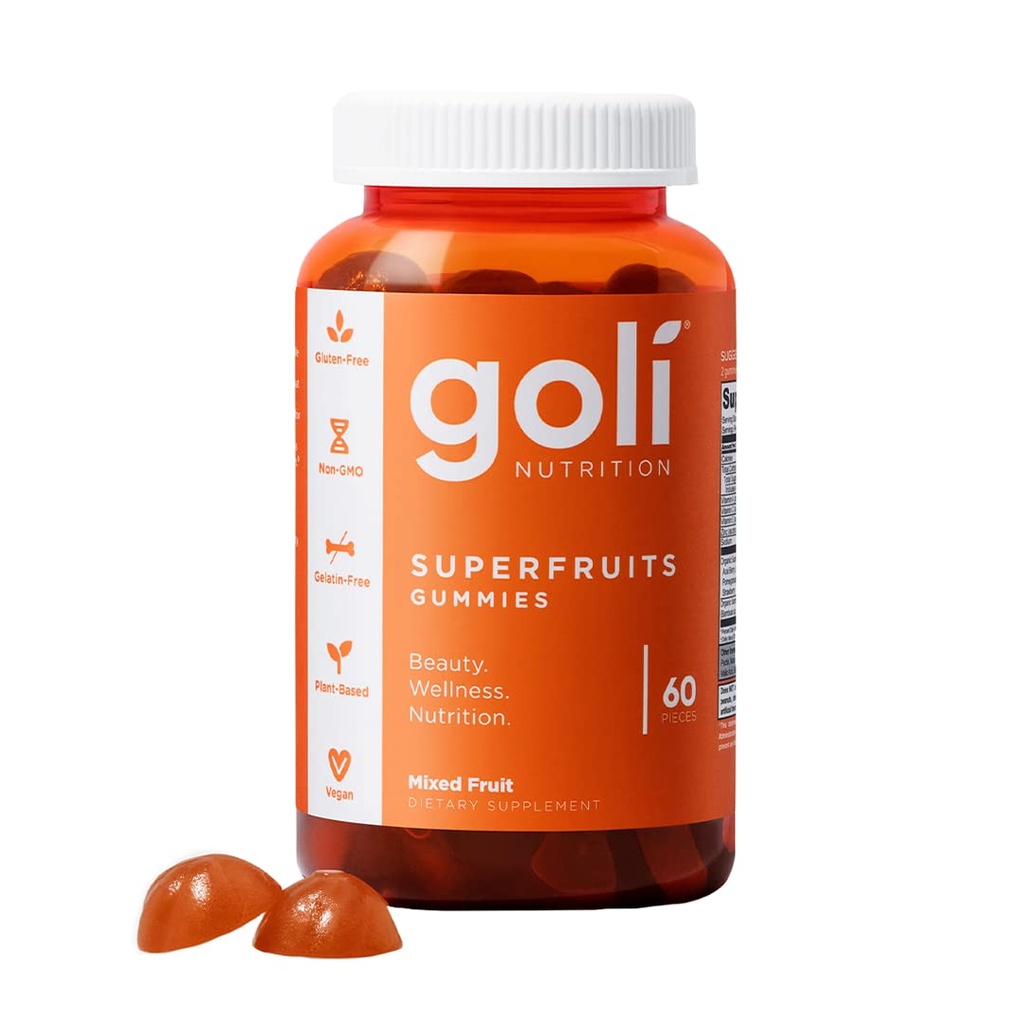 Goli Nutritional SuperFruits Beauty Gummy Vitamiini - 60 Count - Collagen-Promoting Ingredients - Secod Fruit, Vegan, Plant-Baseed, Ei-GMO, Gluteenittomat & Liivate