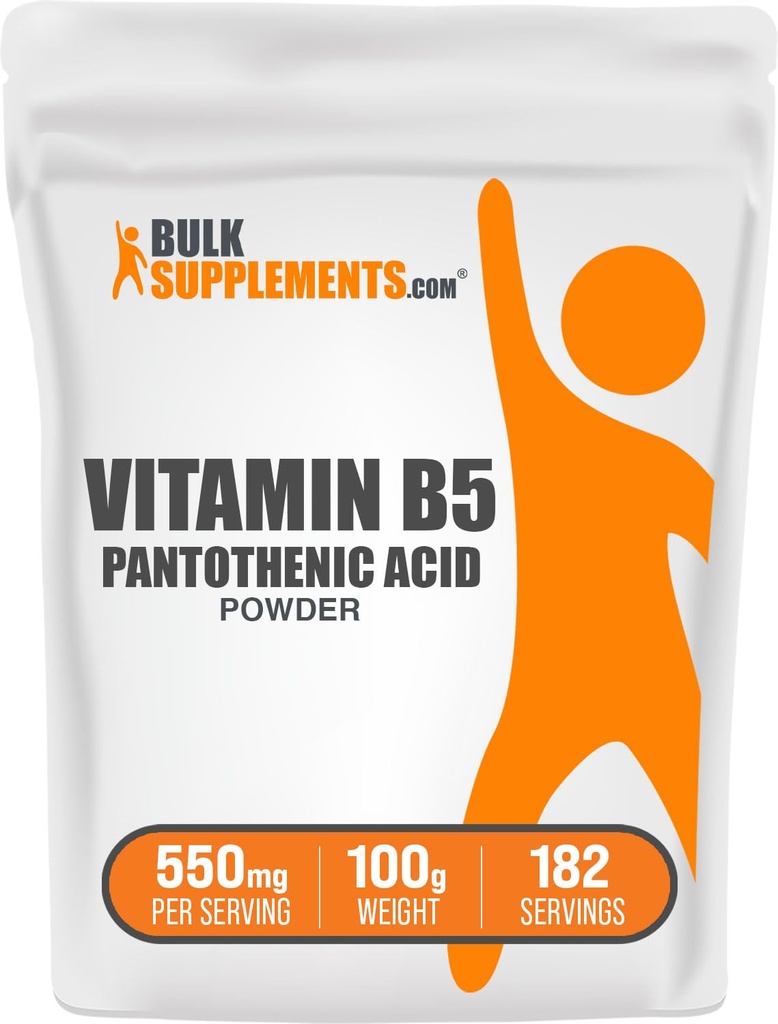 BulkSupplements.com B5-vitamiinijauhe - kalsiumpantotenaattina, B5-vitamiinit - Gluteeniton, 500 mg B5-vitamiinia/annos, 100g (3.5 oz) (pakkaus 1)