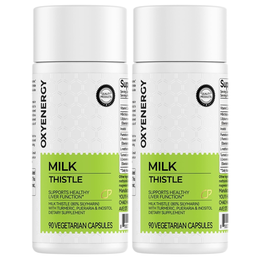 OxyEnergy Silymarin Milk Thistle 300mg uute C-vitamiinin, Inositolin ja Puerarian kanssa, maksan detox- ja korjaustuki, antioksidanttien tuki,90 kapselia,Pack of 2