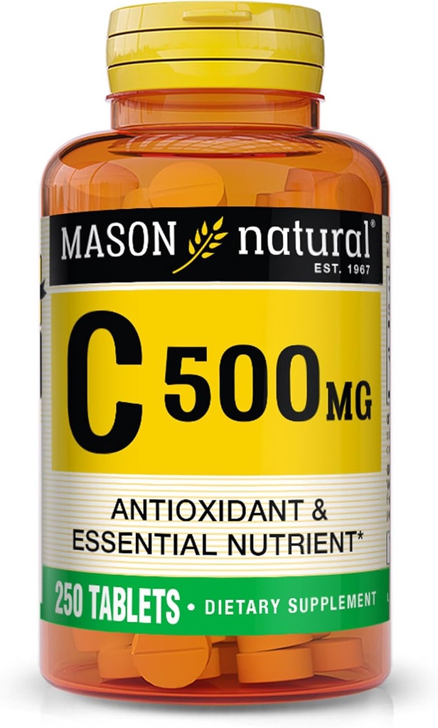 MASON NATURAL Vitamin C 500 mg - Stöder hälsosamt immunsystem, antioxidant och essentiellt näringsämne, 250 tabletter