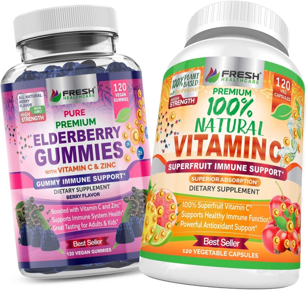 Elderberry Gummies ja luonnollinen C-vitamiini - Bundle