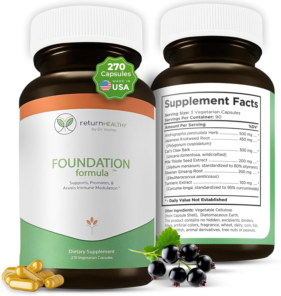 Foundation Formel | Tick Immune Support Supplement | med japansk Knotweed Root, Cat's Claw, Milk Thistle | Resveratrol Supplement | Non-GMO, All-Natural & Vegetarian, 270 Capsules