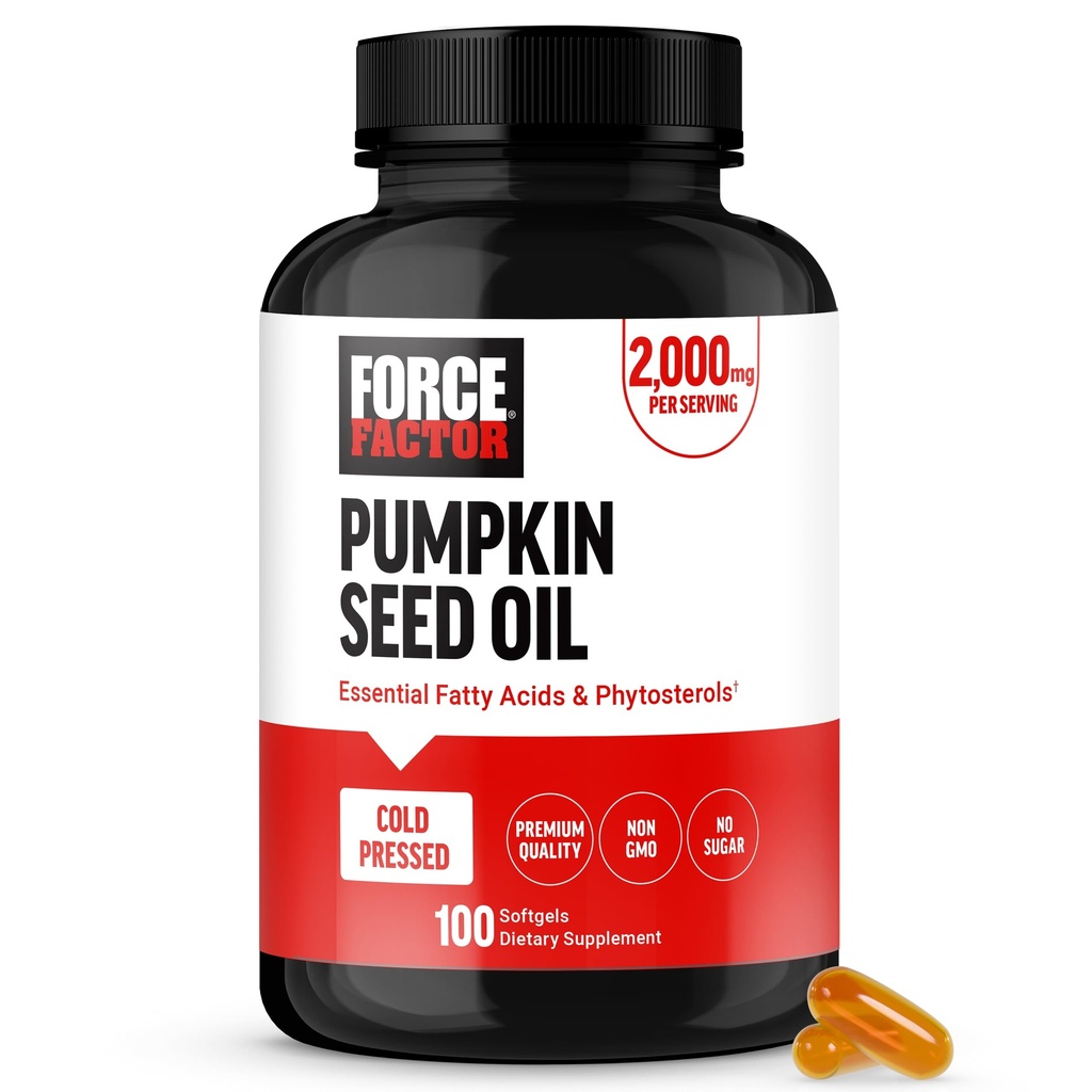 FORCE FACTOR Pumpkin Seed Oil Capsules, Phytosterols Supplement med väsentliga fettsyror, tillverkade med Cold Pressed Pumpkin Oil, Premium Quality, Non-GMO, 100 Softgels