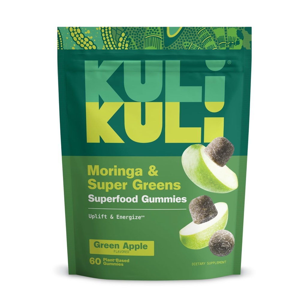 Kuli Kuli Super Energy Gummies - Energitillskott med Moringa, koffeinfri naturlig energibooster - 60 icke-GMO, Glutenfri Moringa Gummies