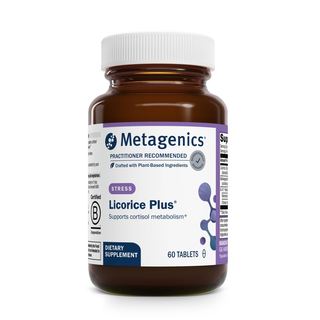 Metageenit Licorice Plus - Cortisol & Stressi tuki täydentää lakritsi juuri, Ashwagandha, Rehmannia & Chinese Yam - ei-GMO, Gluteenittomat, kasvissyöjä - GMP Certified Facility - 60 tablettia