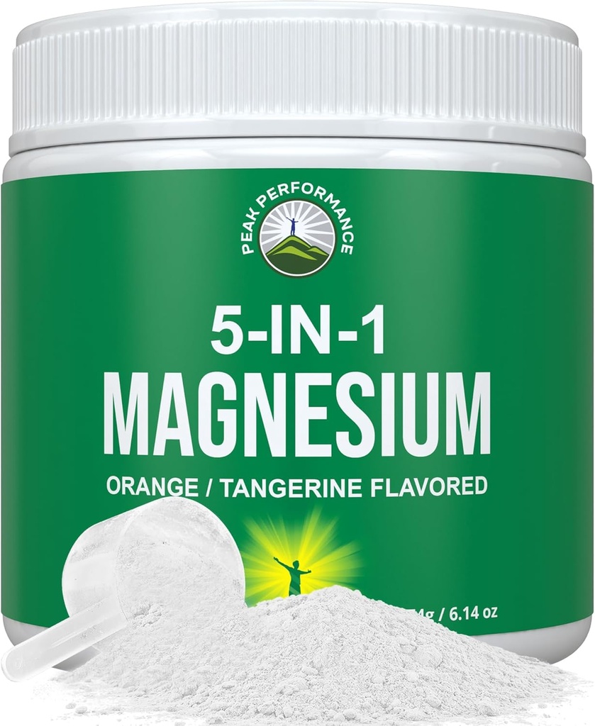 5-in-1 Magnesiumjauhe Drinkki naisille ja miehille. Magnesium Glycinate + Sitraatti + malaatti + kelaatti + taurate. Mahtavaa vegaaninen täydentää lihasten rentoutumista, uni, Cramps. Orange Flavor