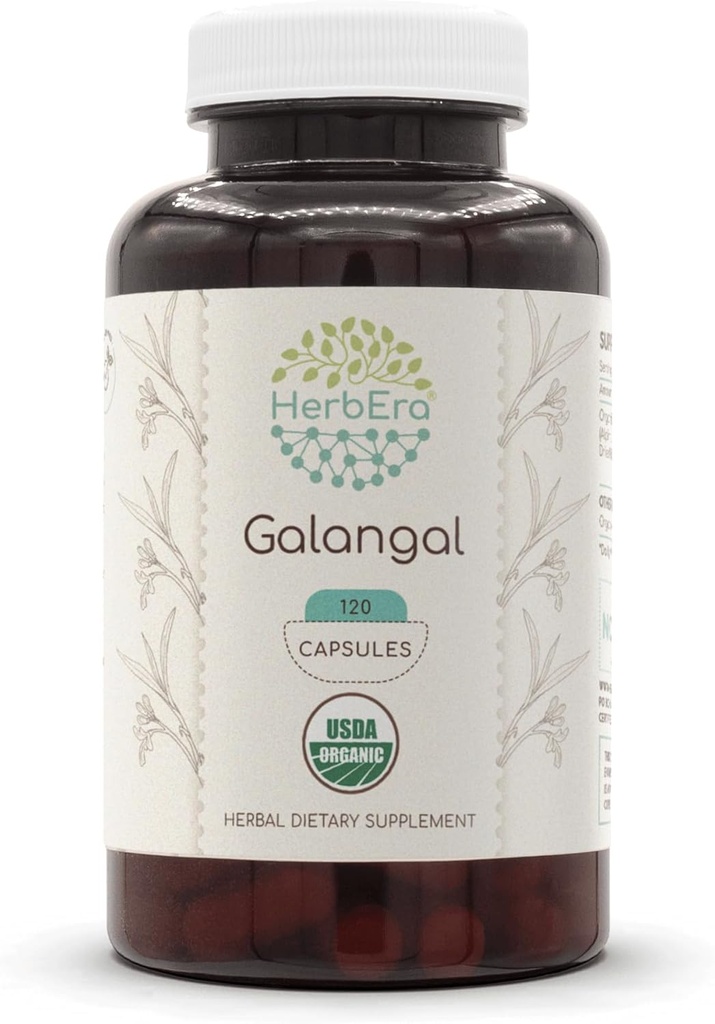 HerbEra Galangal 120 kapselia, 500 mg, USDA Organic Galangal (Alpinia Galangal) Kuivattu juuri (120 kapselia)