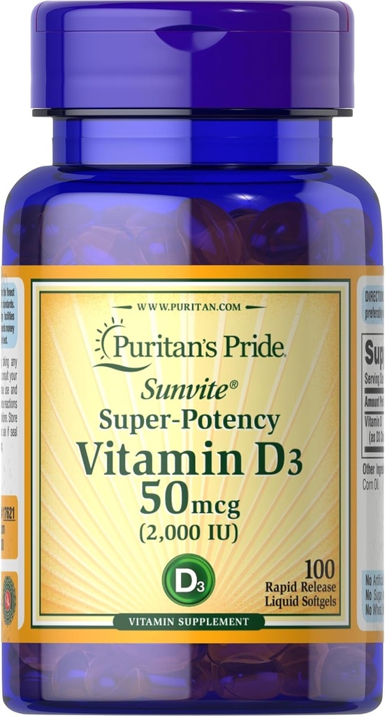 Puritan's Pride Sunvite Super High Potency D3-vitamiini 2000IU 100 Softgels