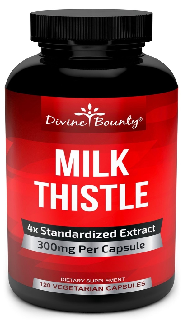 Divine Bounty Pure Milk Thistle Kapselit täydennysosa - Potent 1200mg maito Thistle täydentää 4X tiivisteuute (vakioitu) 120 kasvissyöjä kapselit