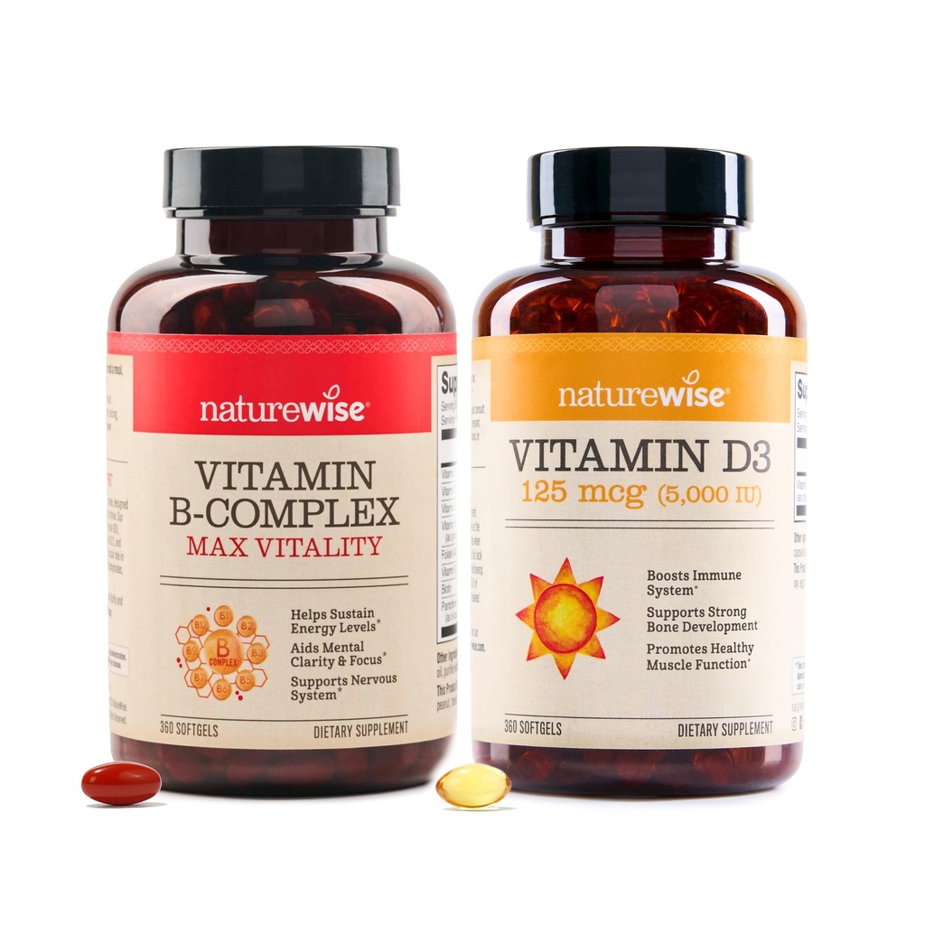 NatureWise B-vitamiinikompleksi 360 Softgels[1-vuosihuolto] & D3-vitamiini 55000iu 360 Count Mini Softgels[1-vuosihuolto] Bundle