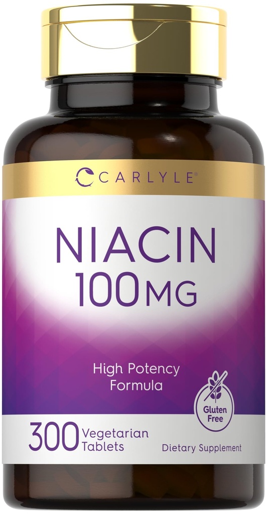 Carlyle Niacin 100mg | 300 vegetariska tabletter | Icke-GMO, Gluten Free | High Potency Formel