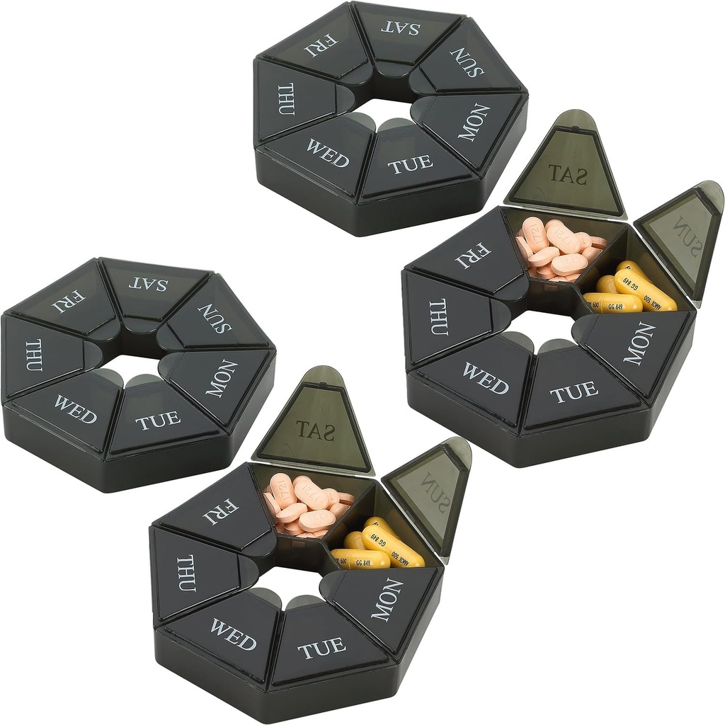 Viikottainen pilleri Järjestäjä - (Pack of 4) 7 päivän pilleri säiliö - Niveltulehdus Ystävällinen Kannettava ja kompakti matka tapauksessa Päivittäinen osasto Lääke pillereitä Box lisäravinteet, lääkkeet, vitamiinit ja kala öljyt