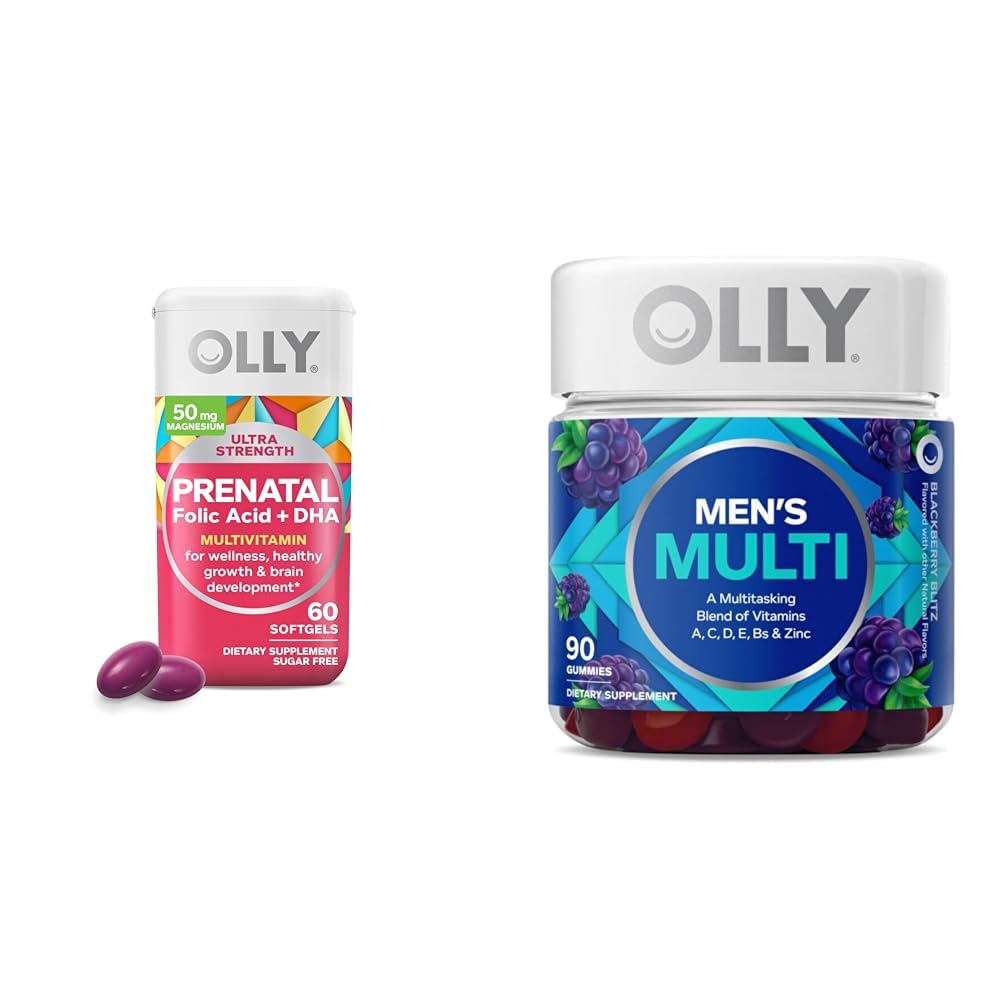 OLLY Prenatal multivitaminal Softgels ja miesten monivitamiini gummy vitamiineja Bundle, 60 ja 90
