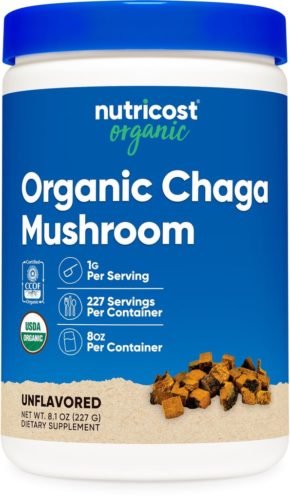 Nutricost 100% Organic Chaga Mushroom Powder 8oz (227 tarjoilua) - Certified USDA Organic, Gluteeniton & GMO