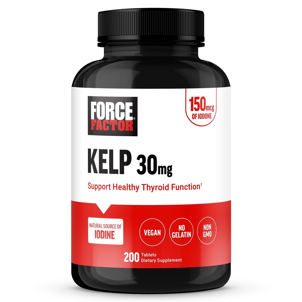 FORCE FACTOR Kelp for Jodi from Organic Kelp to Support Kilpirauhasten terveys, vahvistaa immuniteettia, ja digestio, Vegan, Ei liivate, ei-GMO 150mcg, 200 tablettia