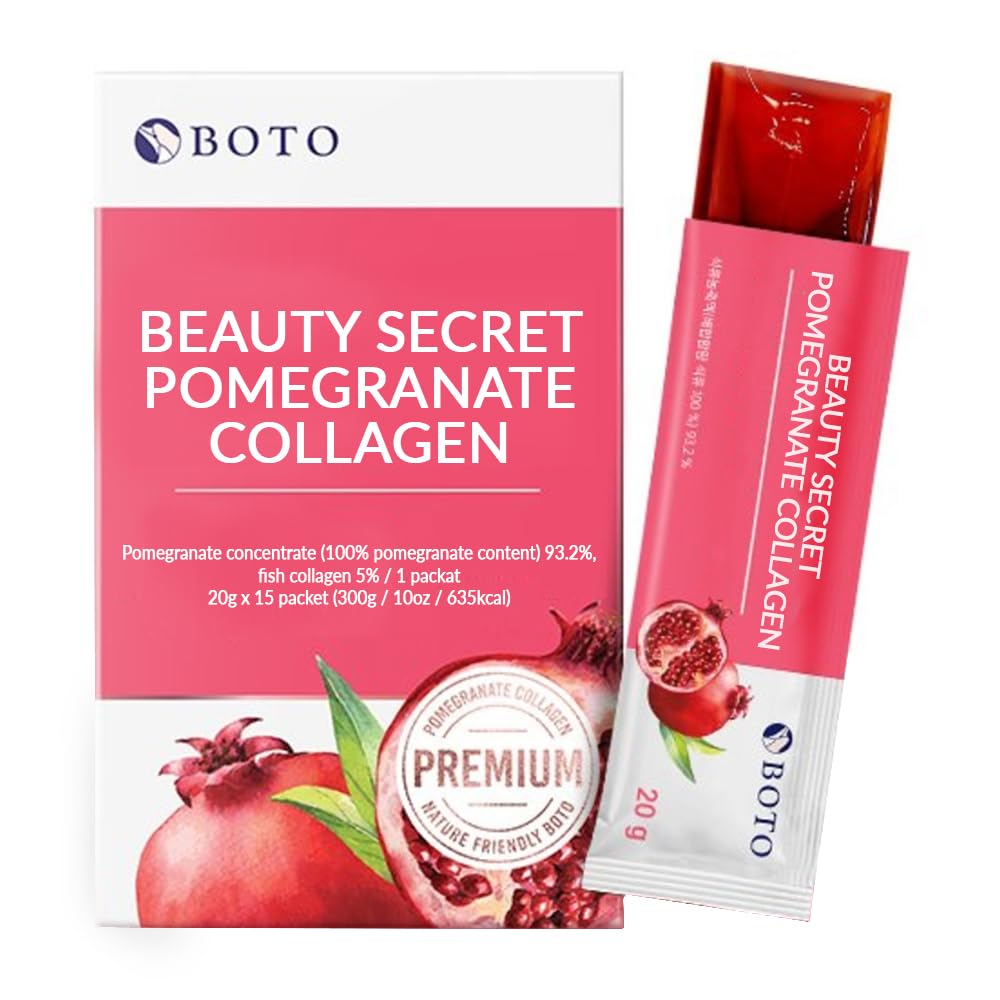 BOTO Beauty Secret Pomegranate Collagen 20g - Korean Beauty Collagen Jelly Stick, Low Molecular Fish Collagen, Pomegranate Flavored - pakkaus 15