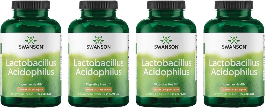 Swanson Lactobacillus Acidophilus - Probioottilisä, joka tukee 1 miljardia PMY per kapseli - edistää Bowel ja GI Tract Health - (250 kapselia) 4 pakkaus