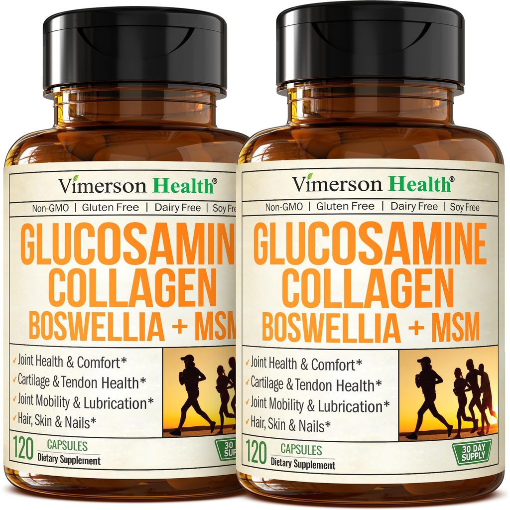 Glukosamiini Chondroitin MSM hydrolysoitu Collagen Peptides - Joint Support Supplement with Quercetin, bromain & Boswellia Extract - Kollageeni pillereitä hiukset ihon kynnet - FSA Oikeutettu 2 pakkaus