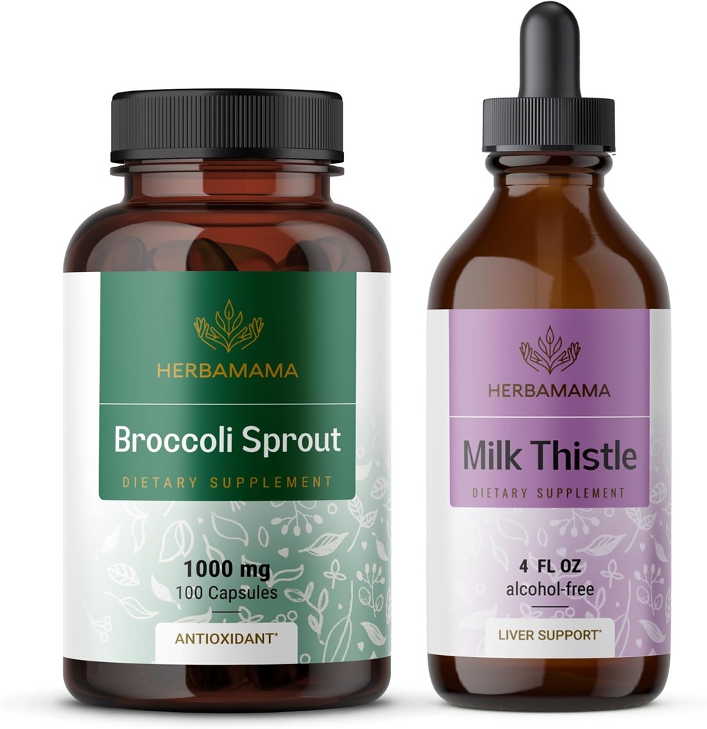 HERBAMA Parsakaali Spout and Milk Thistle Kit - 1000 mg: n pussi Parsakaalia Kapselit & Maito Thistle uute 4 fl oz - Vegaani, ei-GMO, sokeri & alkoholiton - 2 pakkaus