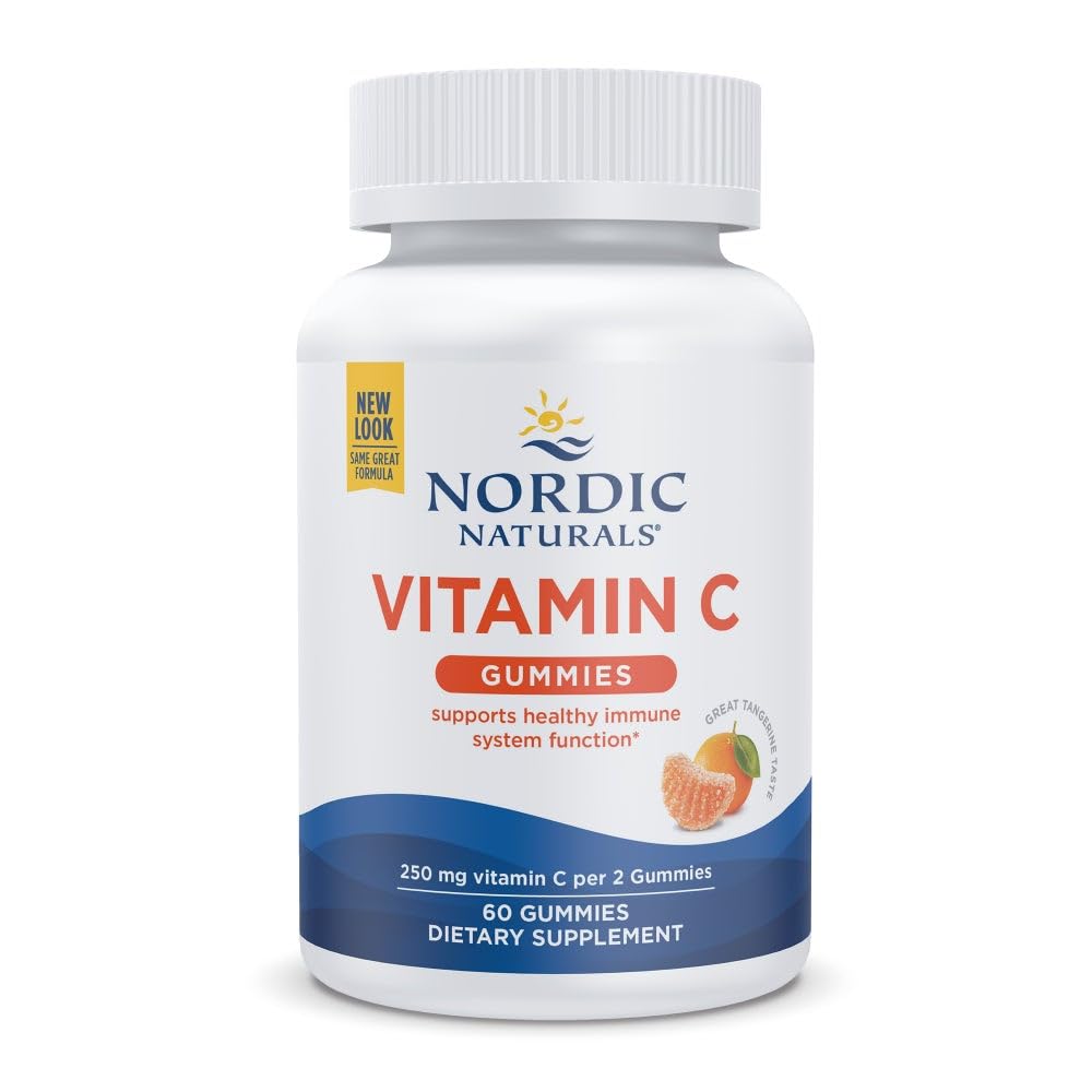 Nordic Naturals Vitamin C Gummies, Tart Tangerine - 60 Gummies - 250 mg Vitamin C - Immune Support, Antioxidant Protection, Child Growth & Development - Non-GMO, Vegan - 30 portioner