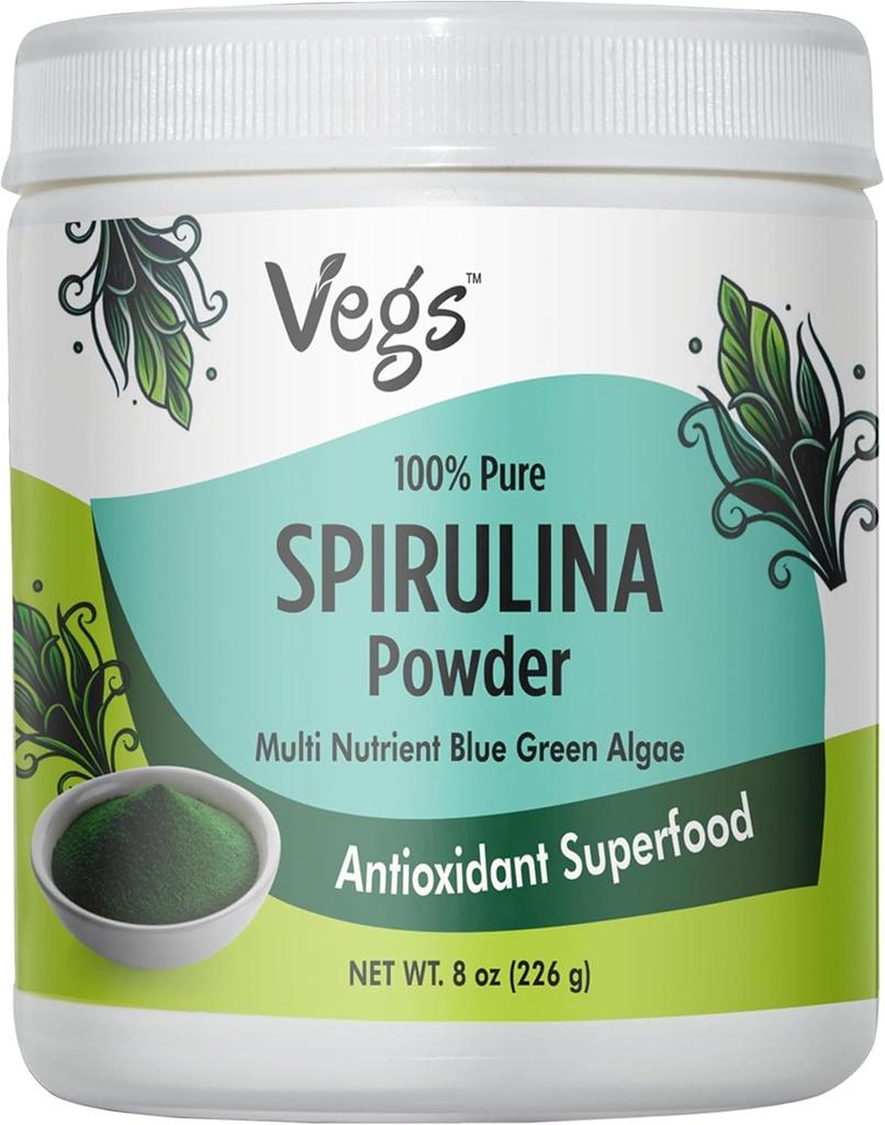 Organic Spirulina Powder - Blue Green Algae Plant-Based Superfood Blend - Antioksidantti-Rich kanssa klorofylli, vitamiineja ja kivennäisaineita puhdistus-, energia- ja immuniteetti tuki - Vegan, ei-GMO - 8 oz