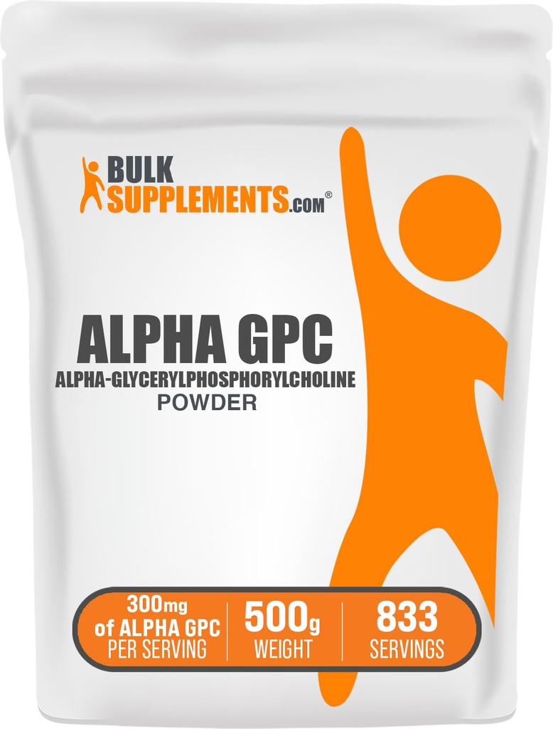 BulkSuplements.com Alpha GPC Powder - Koliini täydentää, Alpha GPC 300mg - makuamaton & Gluteeniton, 600mg per tarjoilu, 500g (1,1 lbs) (pakkaus 1)