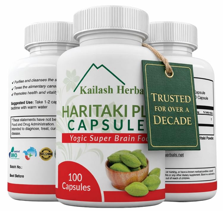 Organic Haritaki Kapselit - Parantaa Ruuansulatusta - Detoxification & Jälkeenjäänti Säännöllisyys - Brain Function - 100 kapselia Terminalia chebula Vegaani, ei-GMO