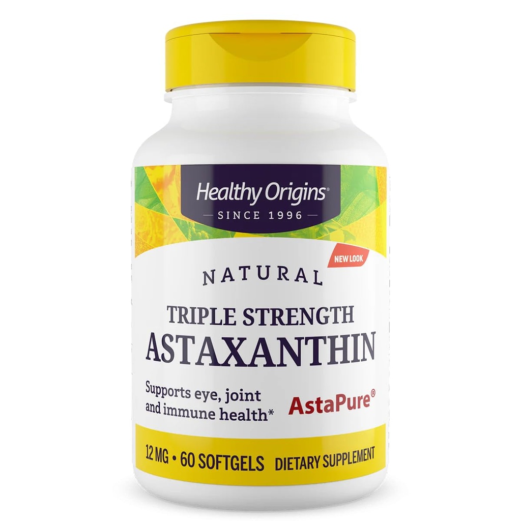 Terve alkuperä Astaksantiini 12 mg (Luonnollinen, Astapure, Triple Strength, Ei-GMO, Gluteeniton, Eye Support, Joint Support, Immunosupport), 60 Softgels