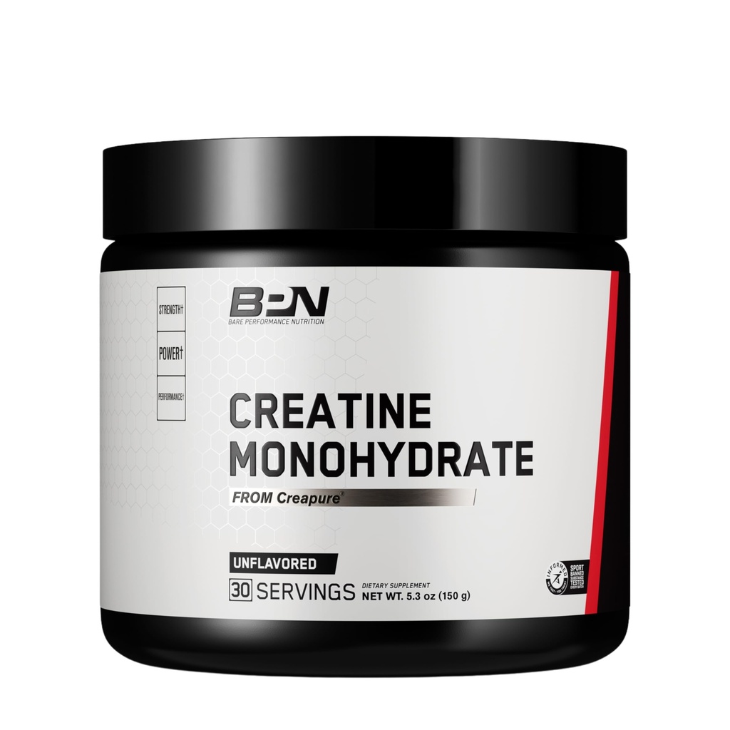 BARE SUORITUSKYKY RAVINTO, BPN Pure Creatiini Monohydraatti Powder by Creapure, 5g Creatiini per tarjoilu, tukee lihasten kasvua, makuamaton Creatiinijauhe, 30 tarjoilua
