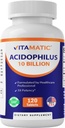 Vitamatic Acidophilus Probiotic - 10 miljardia PMY - 5X Potency - Daily Probiotic Supplement, Tukee Ruoansulatus - 120 tablettia