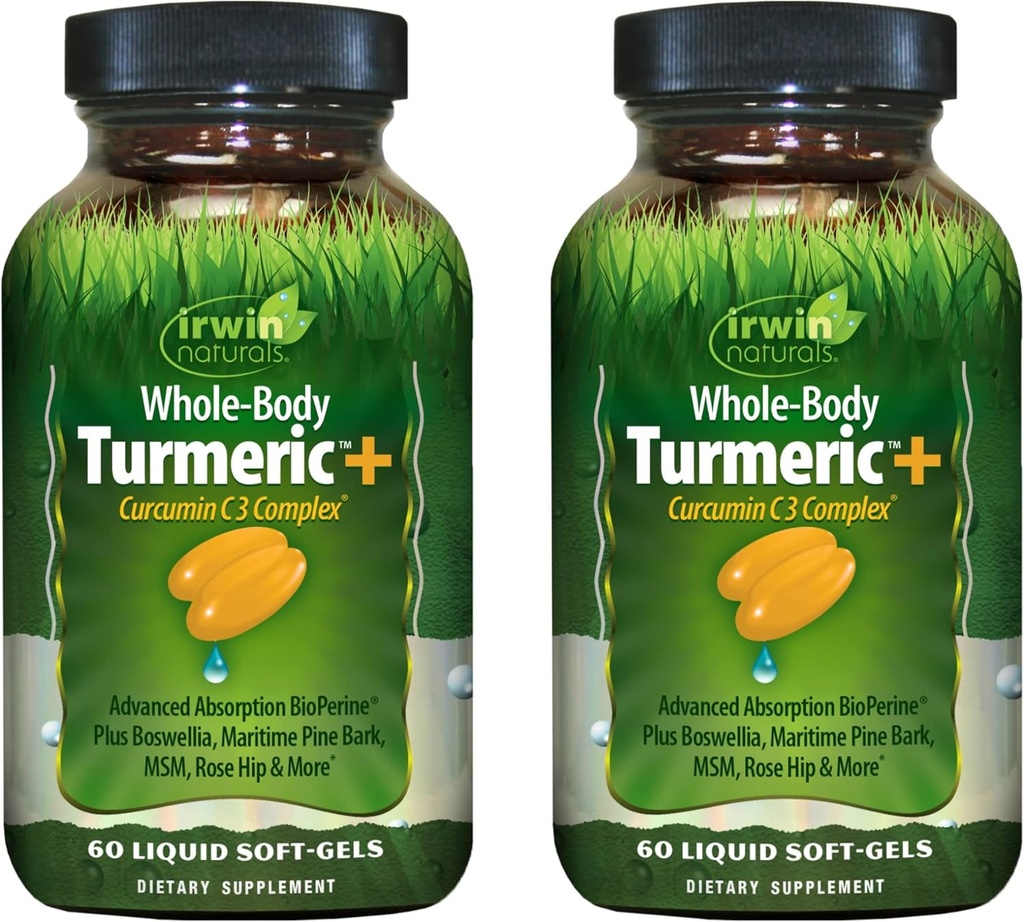 Irwin Naturals Kokovartalokurkuma + Curcumin C3 Complex - 60 Liquid Soft-Gels, pakkaus 2 - Tukee koko kehon hyvinvointi - 60 yhteensä