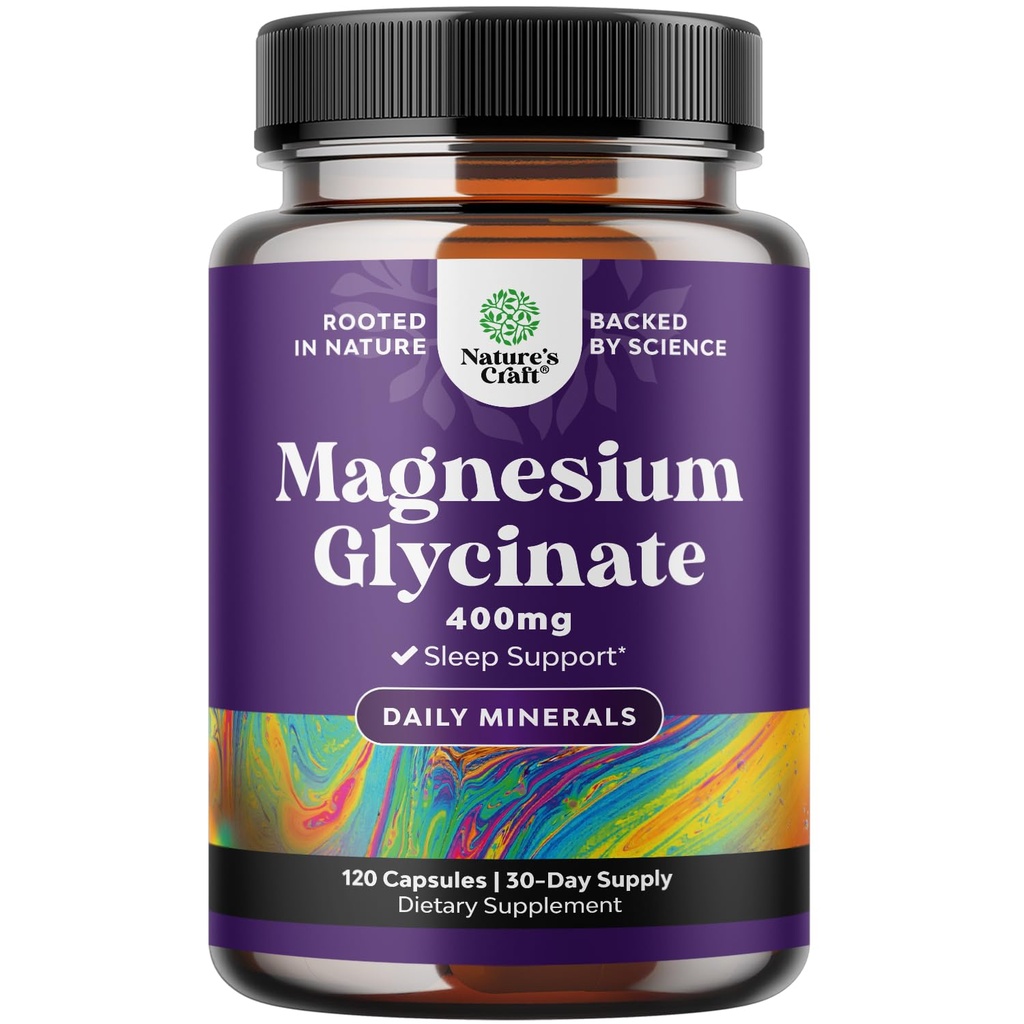 Pure Magnesium Glycinate Supplement 400 mg Per Serving - Vegan High Imeytyminen Kelaatio Magnesium kapselit naisille ja miehille Elementaali 400 mg Mielialauni ja rentoutumista tuki - 120 Count