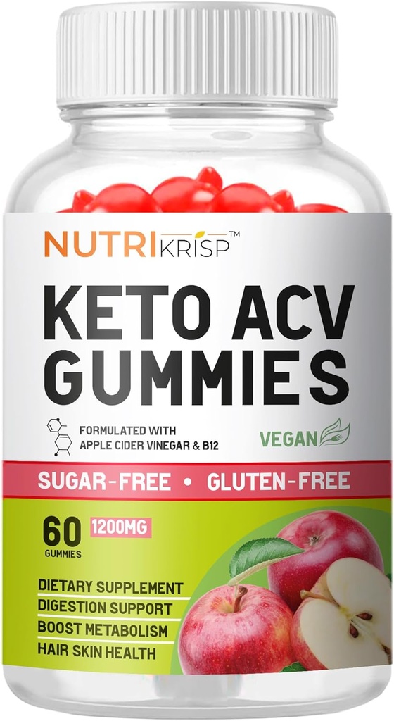 Keto ACV Gummy - Sugar-Free Gluten Free Pro Active Super Apple Cider Vinegar Supplement för Män Kvinnor - Support Digestion Hair Skin (1200MG)