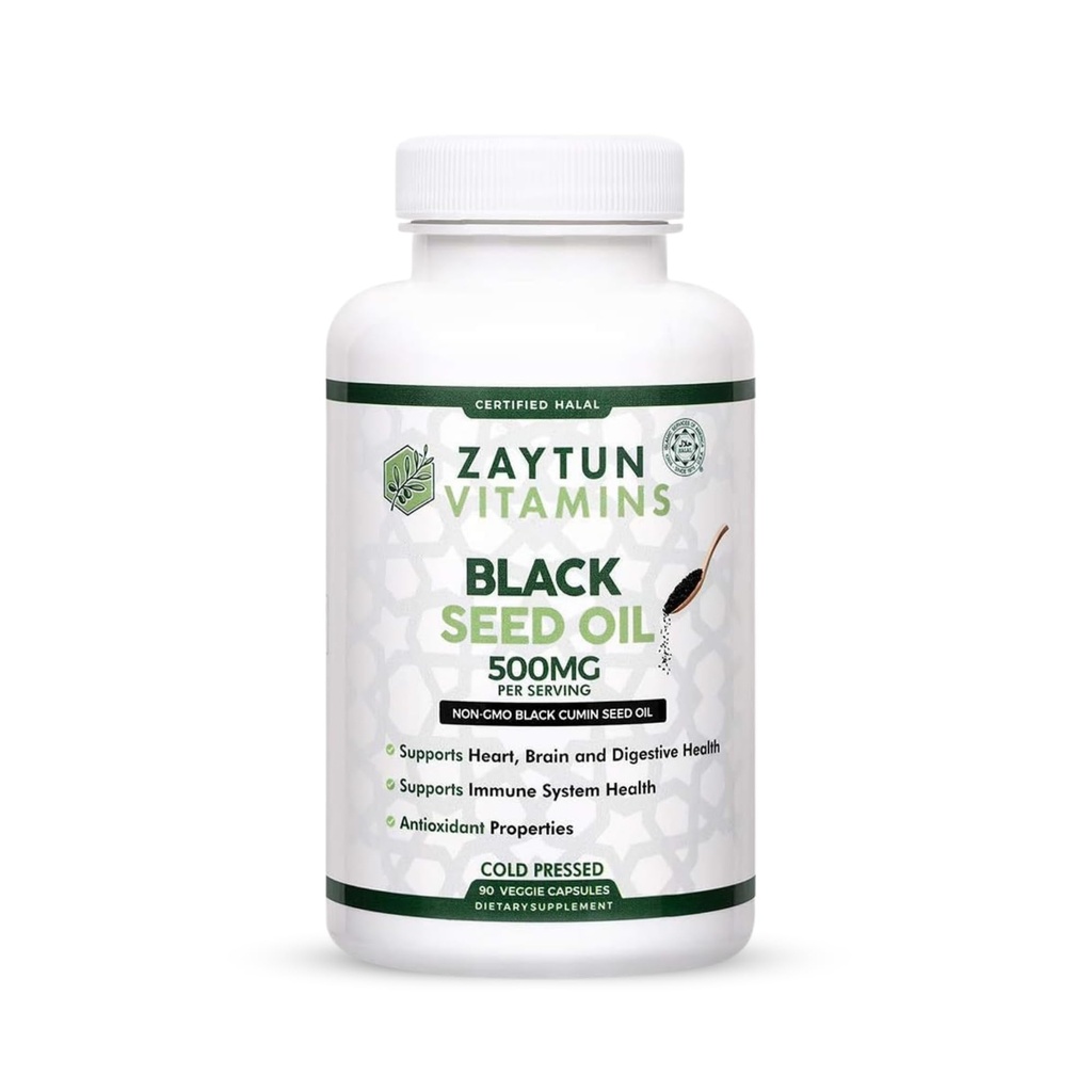 Halal Black Seed Oil, tukee sydän, aivot ja immuuni terveys, luonnollinen antioksidantti, ei-GMO, kylmäpaineinen, 90 kasviskapselit, Valmistettu USA - Halal vitamiineja
