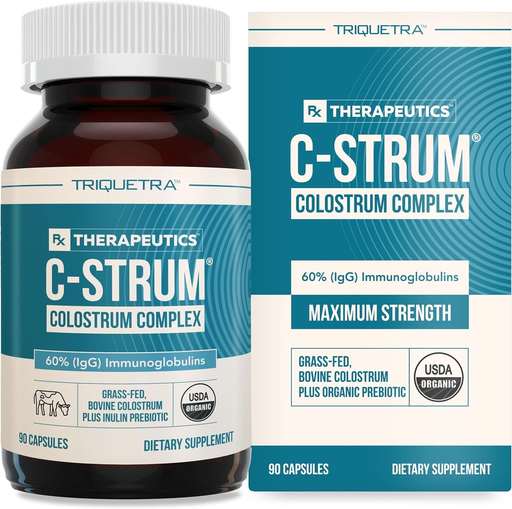C-Strum® Organic Bovine Colostrum Supplement, 60% igG, First Milning, Grass Fed, Max Strength Colostrum Kapselit Saksan Dairy Cows - Gut, Immuniteetti, ihon ja hiusten tuki (90 luku)